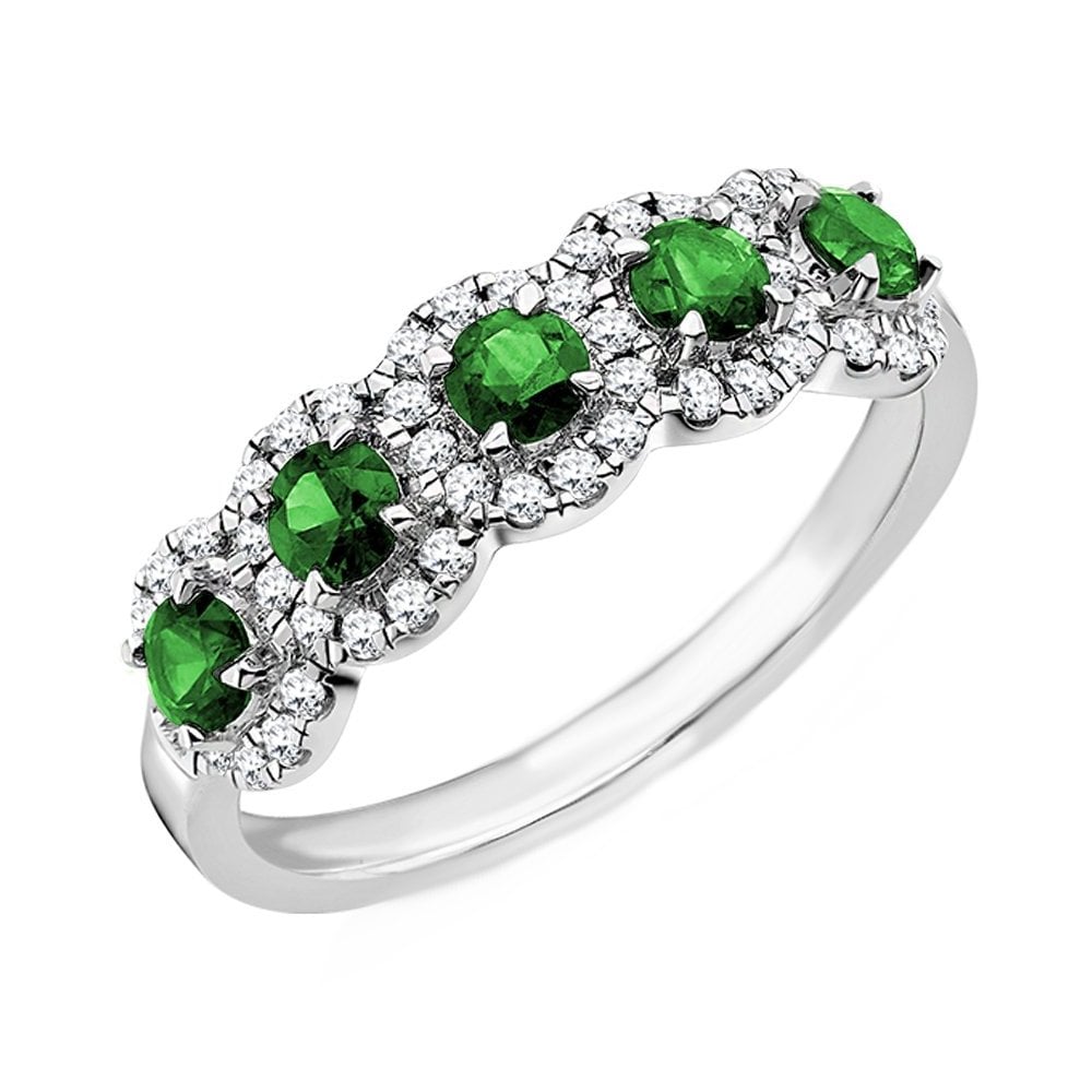 Platinum 0.50ct emerald & 0.25ct diamond 5 stone ring
