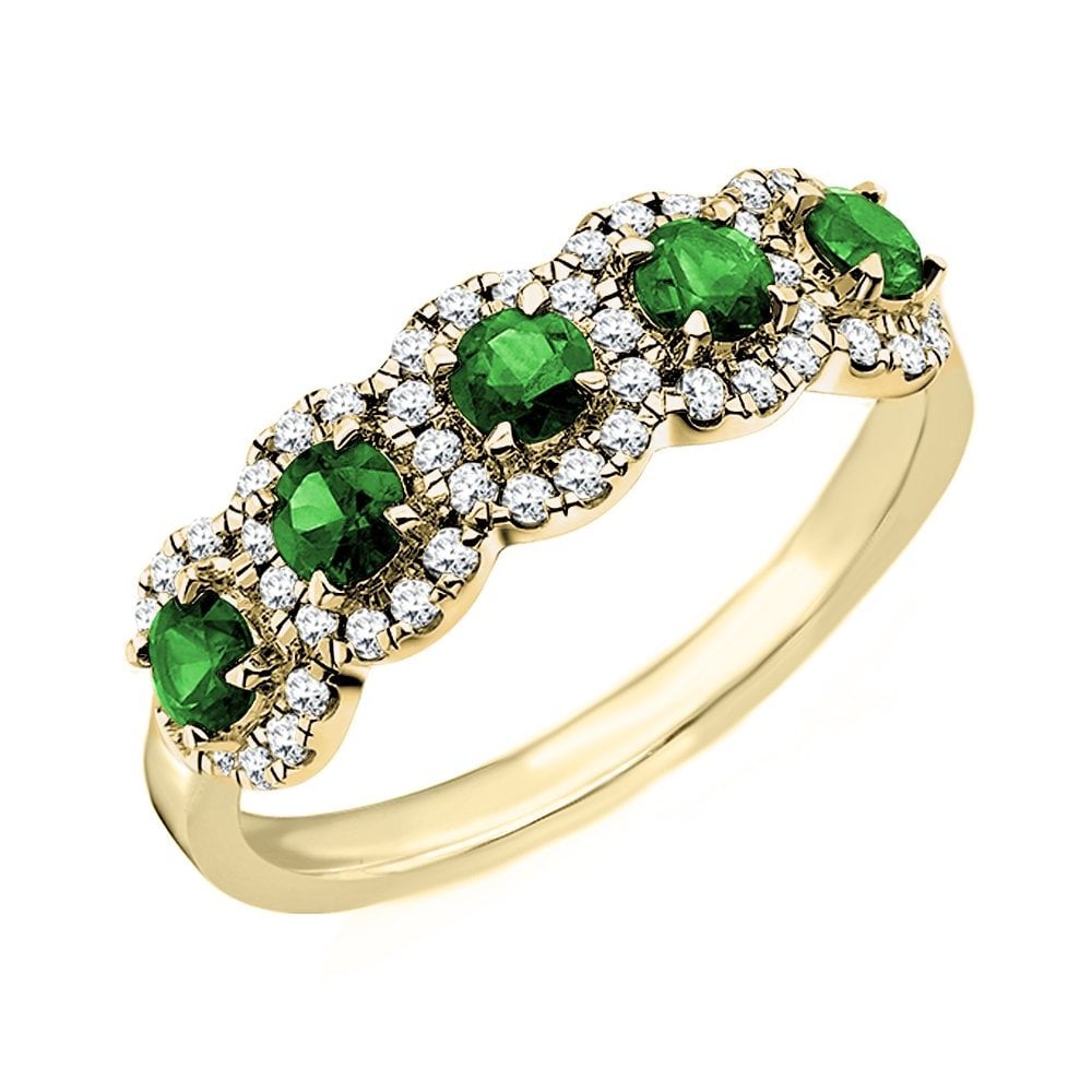 18ct yellow gold 0.50ct emerald & 0.25ct diamond 5 stone ring