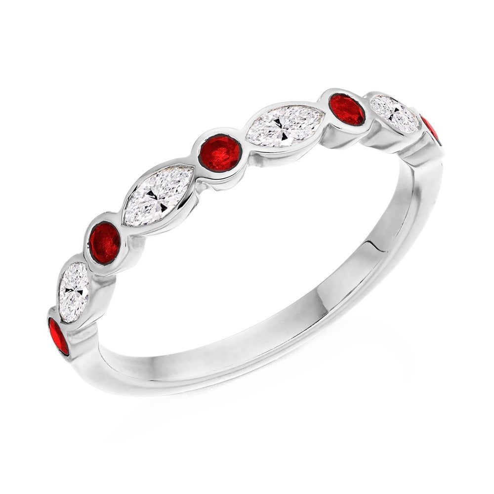 Platinum 0.20ct ruby & 0.42ct diamond half eternity ring