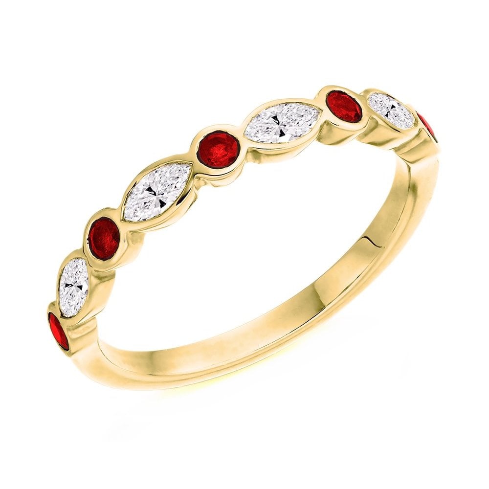 18ct yellow gold 0.20ct ruby & 0.42ct diamond half eternity ring