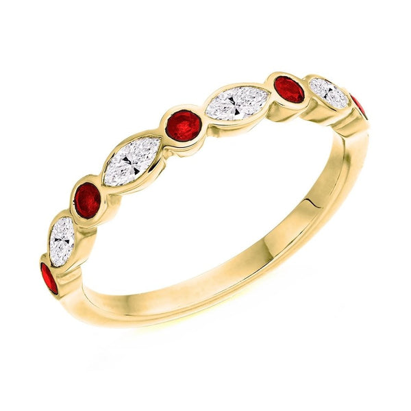 18ct yellow gold 0.20ct ruby & 0.42ct diamond half eternity ring