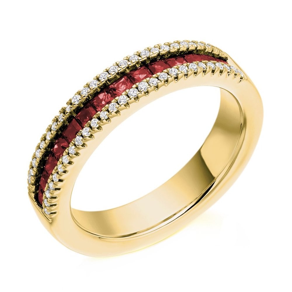 18ct yellow gold 0.72ct ruby & 0.16ct diamond eternity ring