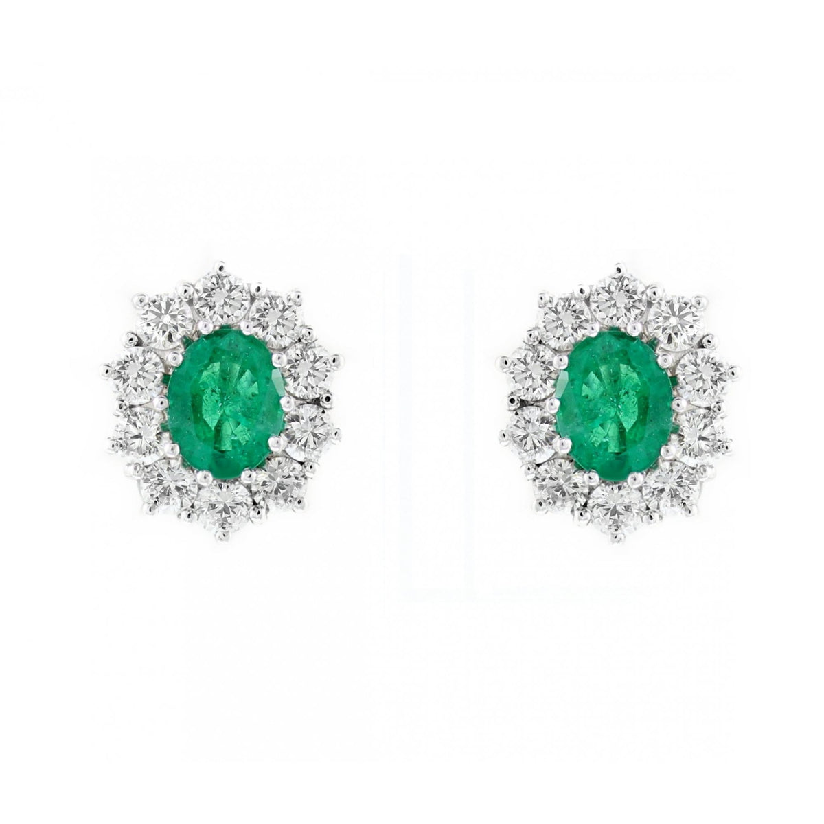 18ct yellow gold 2.28ct emerald 1.41ct diamond cluster earrings