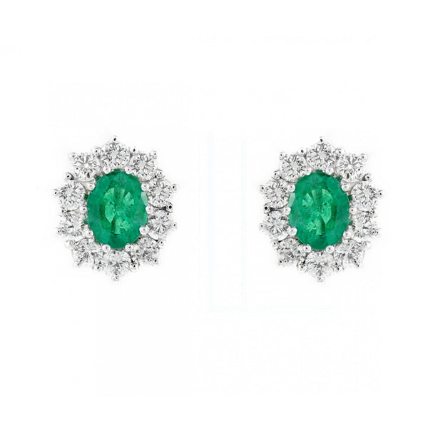 18ct yellow gold 2.28ct emerald 1.41ct diamond cluster earrings