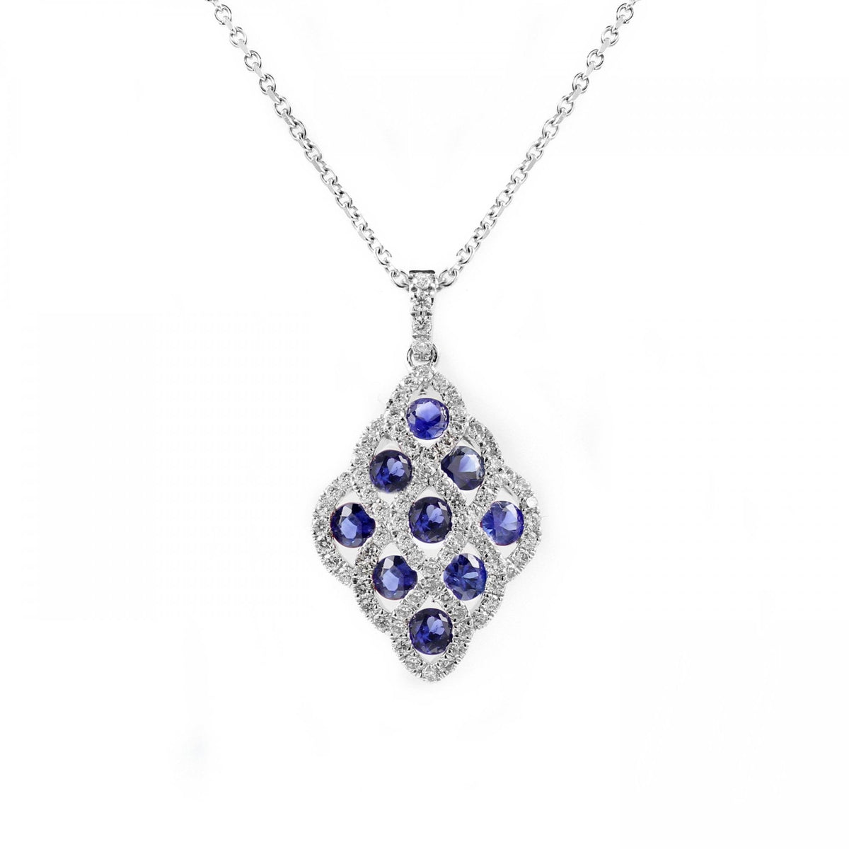18ct white gold 1.03ct sapphire & 0.62ct diamond cluster pendant