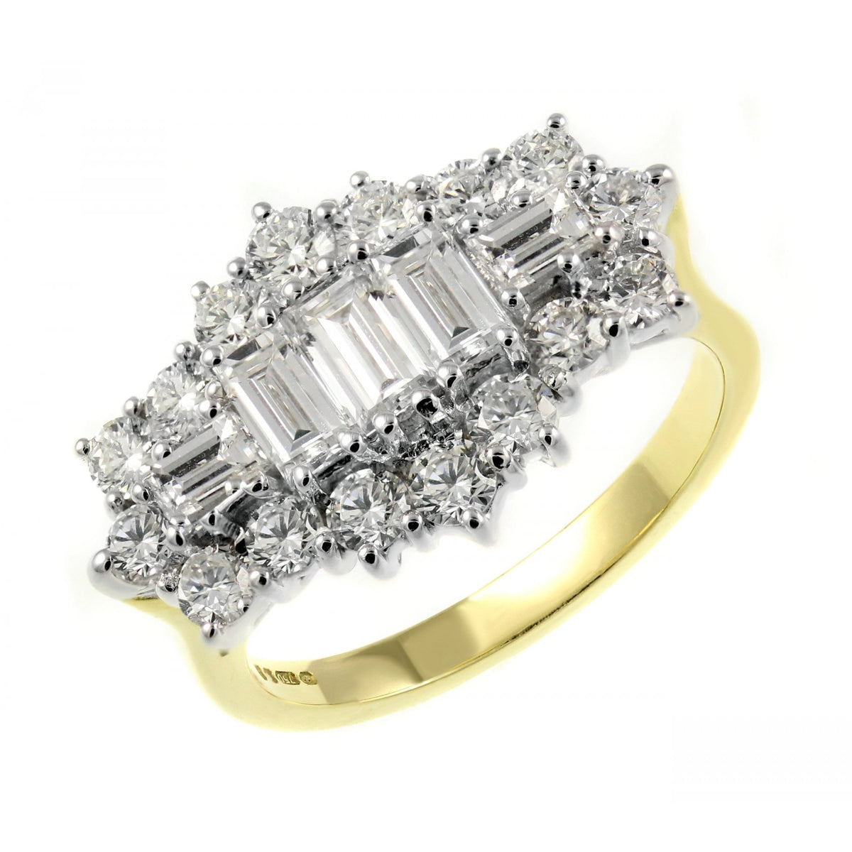 18ct yellow gold 2.17ct baguette diamond cluster ring