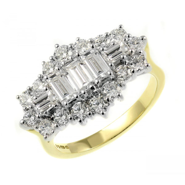 18ct yellow gold 2.17ct baguette diamond cluster ring