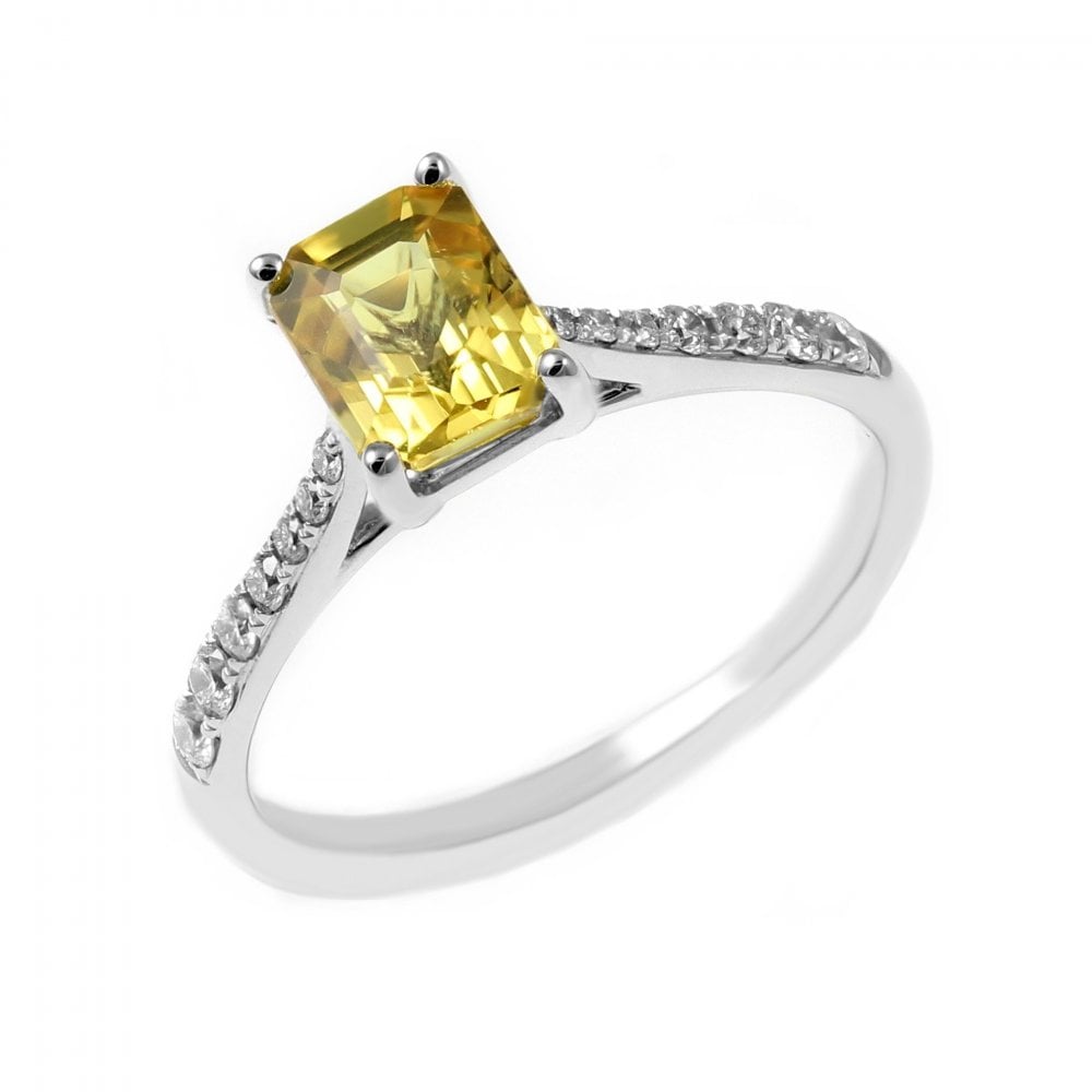 18ct white gold 1.64ct yellow sapphire & 0.20ct diamond ring