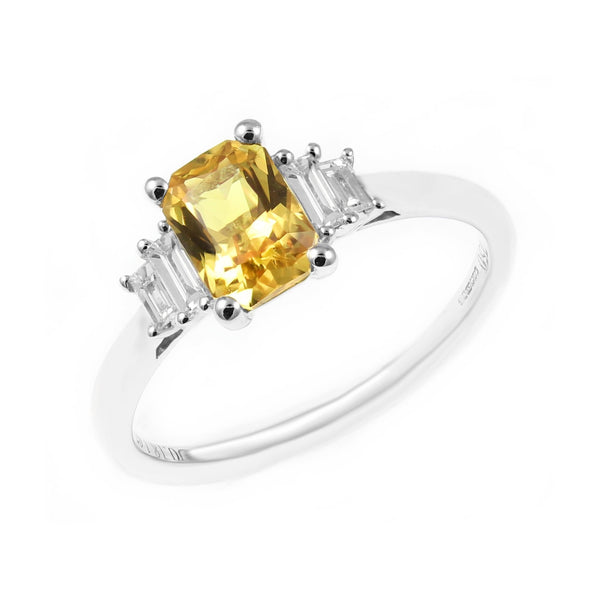 18ct white gold 1.52ct yellow sapphire & 0.20ct diamond ring