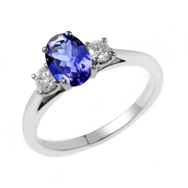 Platinum 0.98ct tanzanite & 0.25ct diamond 3 stone ring