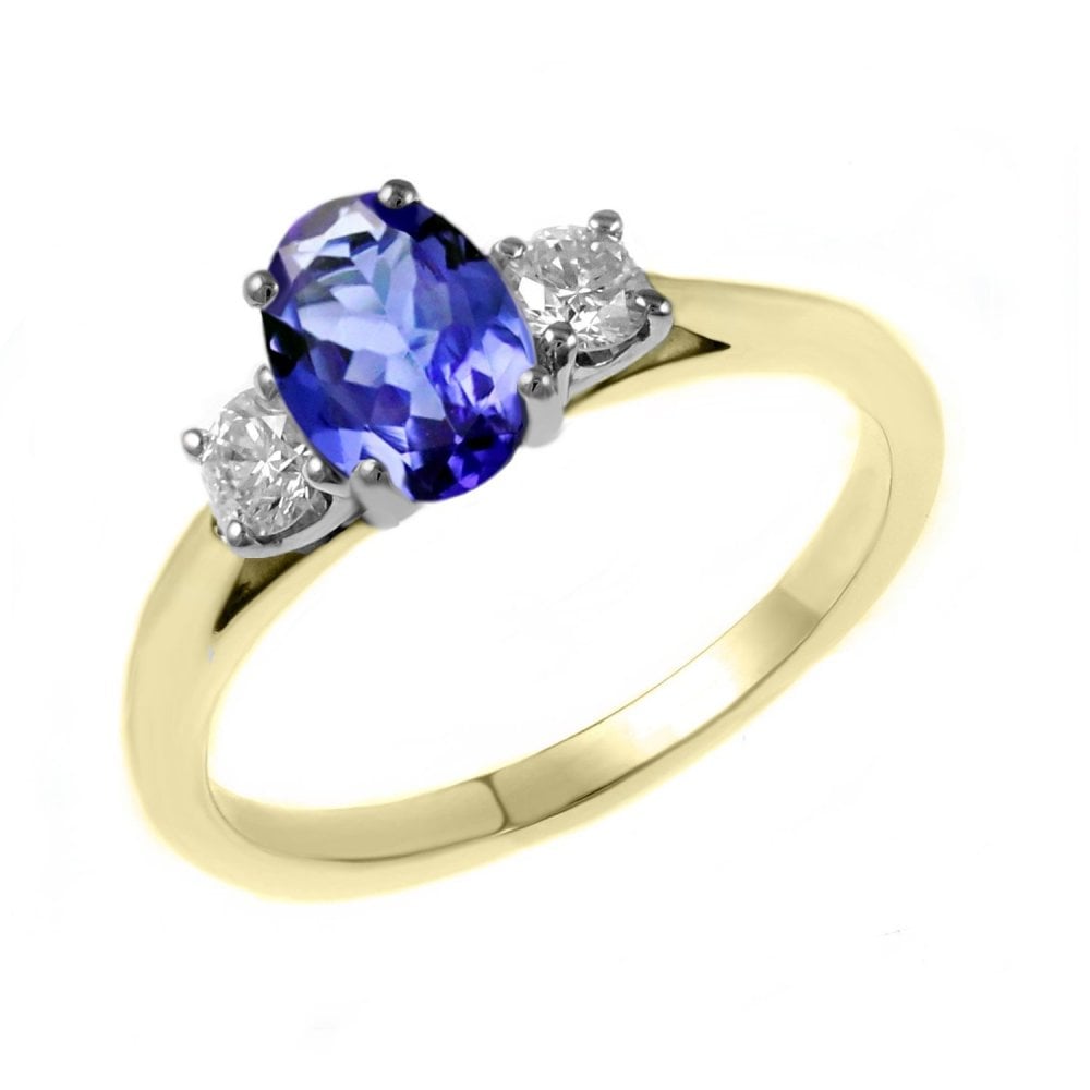 18ct yellow gold 1.00ct tanzanite & 0.25ct diamond 3 stone ring