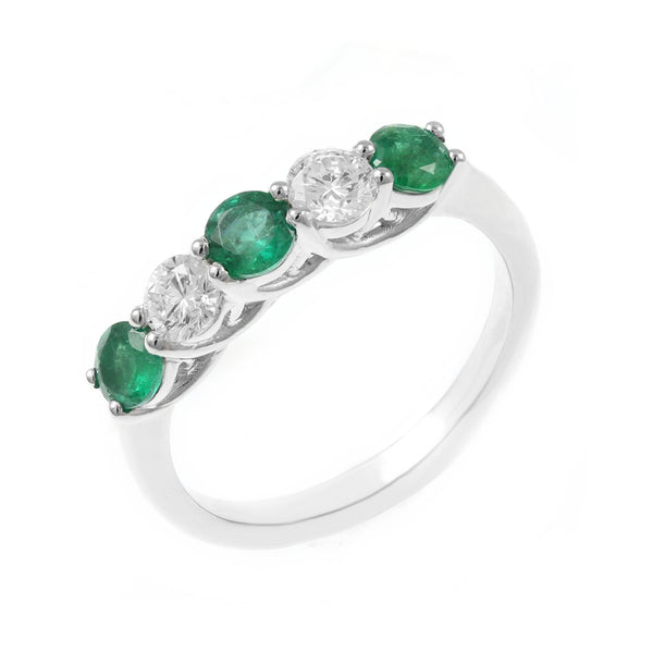 Platinum 0.60ct emerald & 0.40ct diamond 5 stone ring