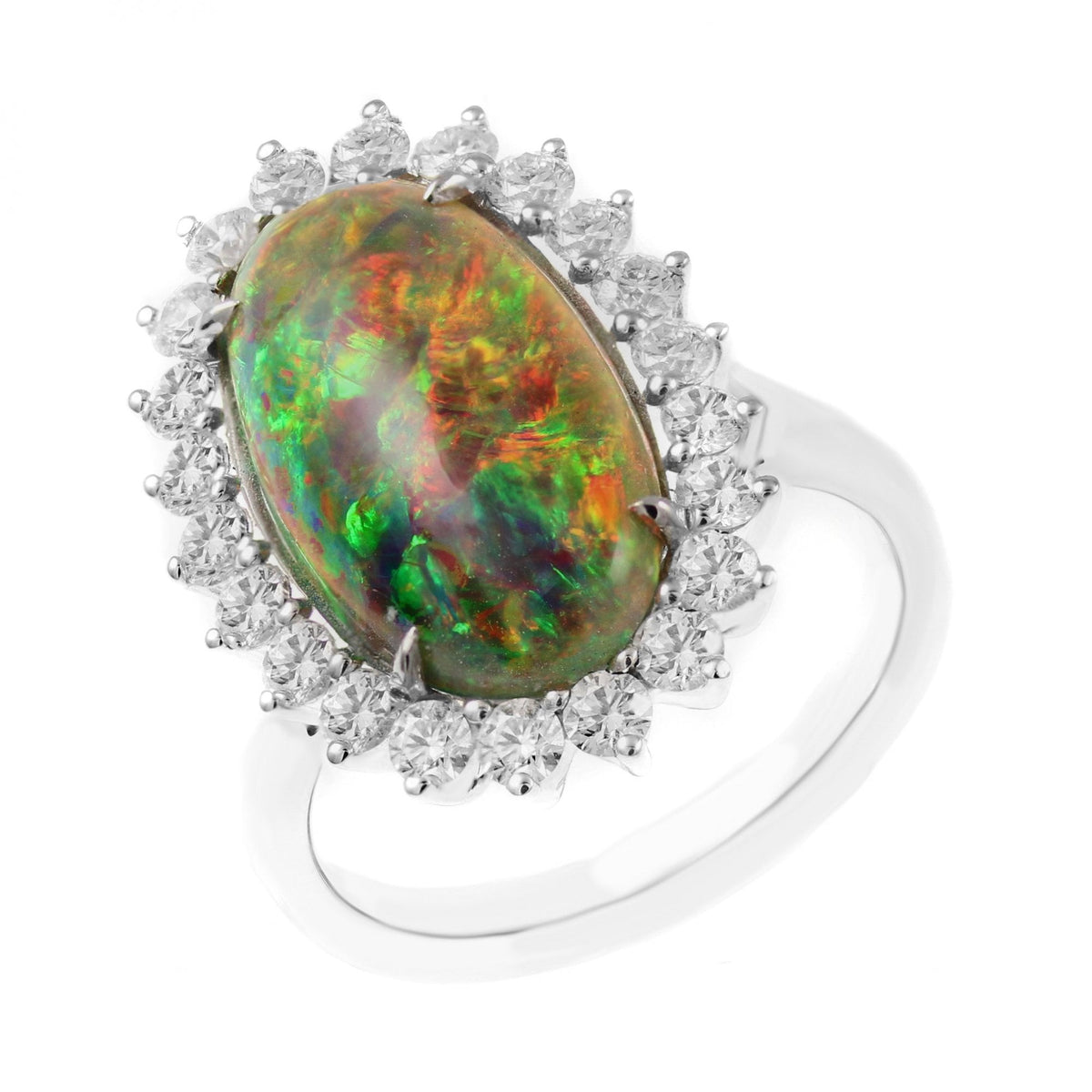 18ct white gold 3.45ct smoke opal & 1.13ct diamond cluster ring