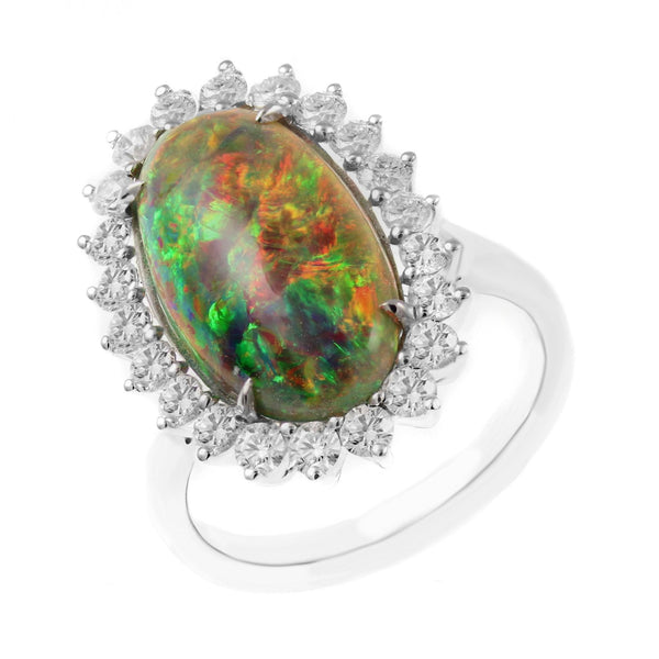 18ct white gold 3.45ct smoke opal & 1.13ct diamond cluster ring
