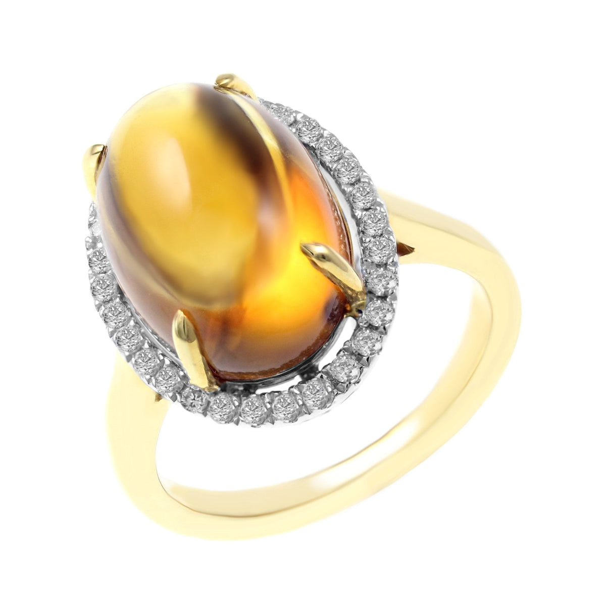 18ct yellow gold 9.01ct cabochon citrine & 0.27ct diamond ring