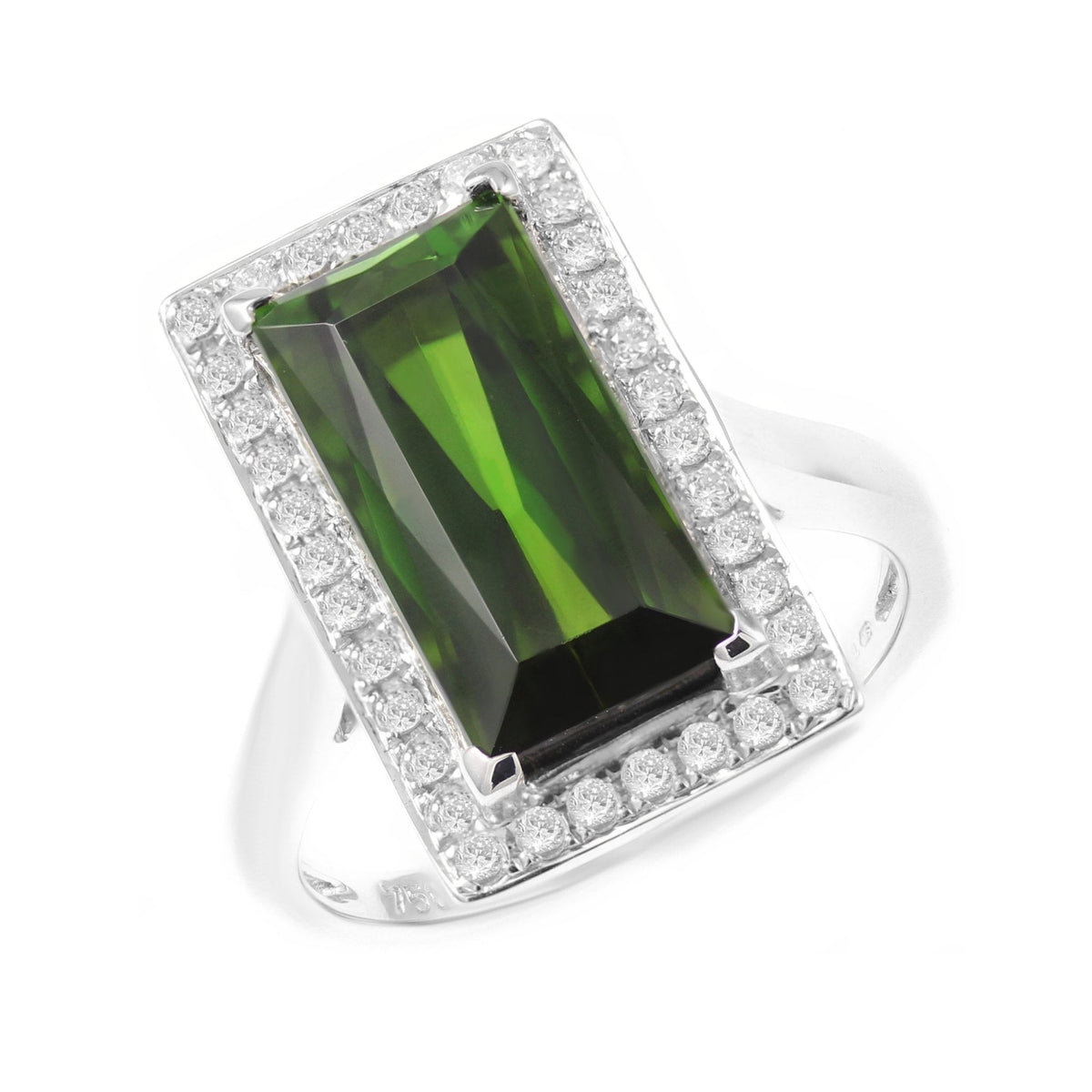 18ct white gold 5.96ct green tourmaline & 0.34ct diamond ring