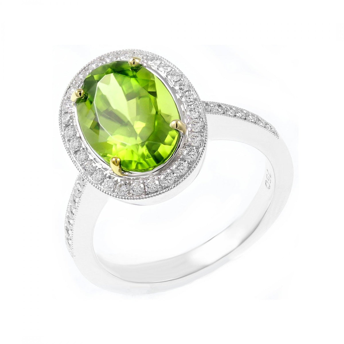18ct white gold 4.00ct peridot & 0.34ct diamond cluster ring