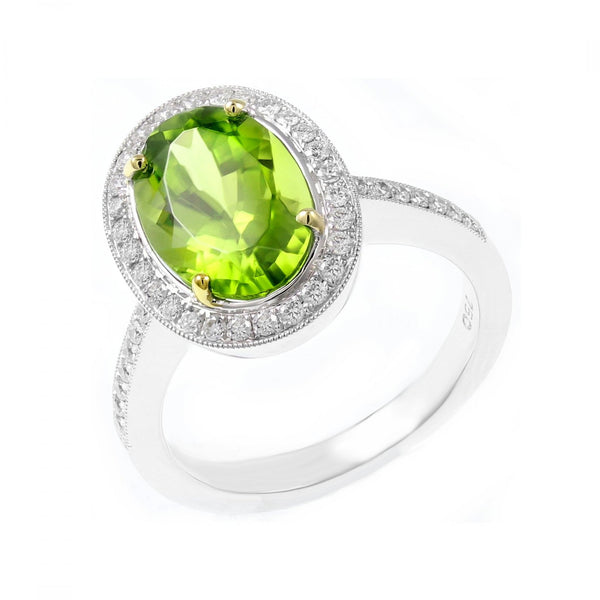 18ct white gold 4.00ct peridot & 0.34ct diamond cluster ring