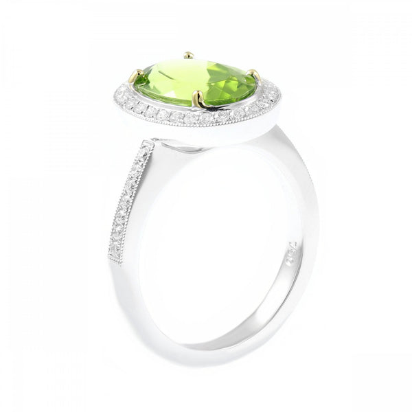 18ct white gold 4.00ct peridot & 0.34ct diamond cluster ring