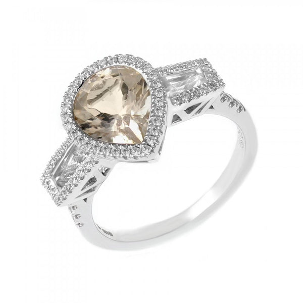 Platinum 2.15ct morganite, 0.25ct diamond & 0.59ct topaz ring