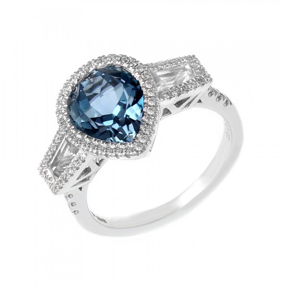 Platinum 3.00ct London topaz, 0.25ct diamond & 0.46ct topaz ring