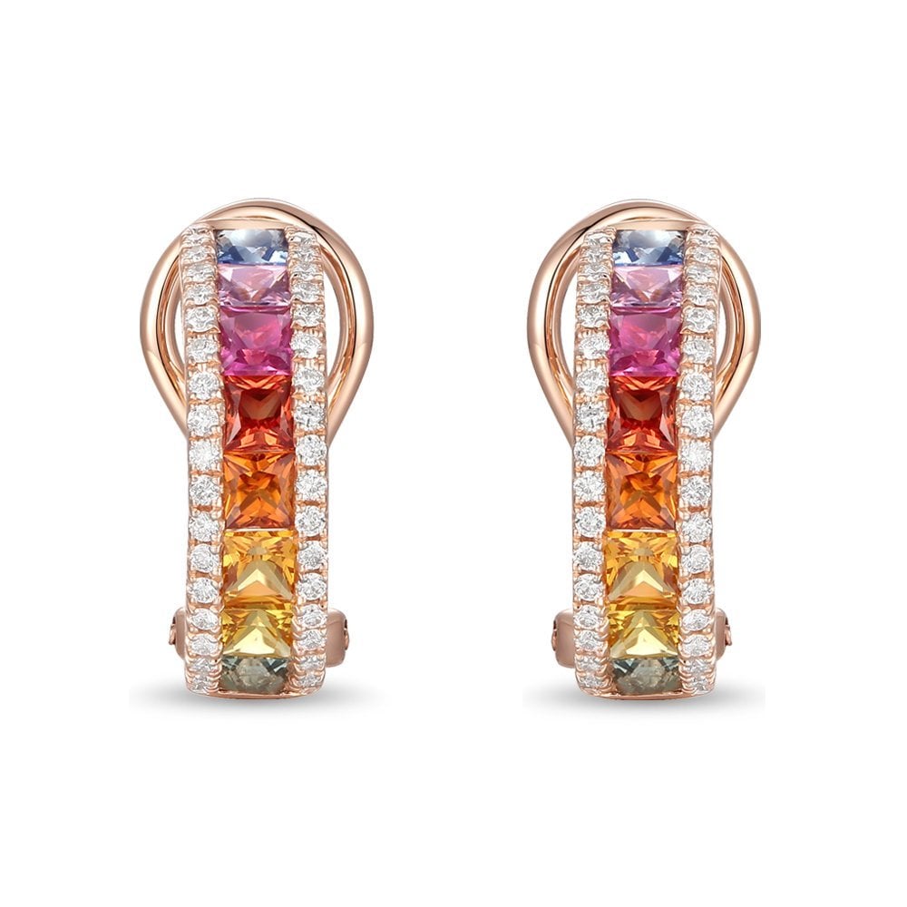 18ct rose gold 1.69ct mutli sapphire & 0.33ct diamond earrings