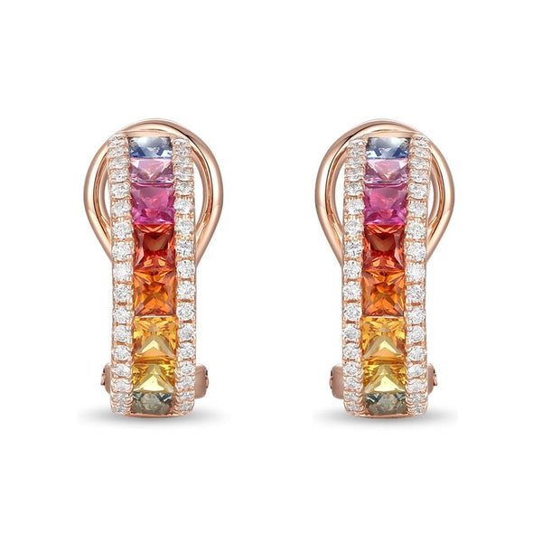 18ct rose gold 1.69ct mutli sapphire & 0.33ct diamond earrings