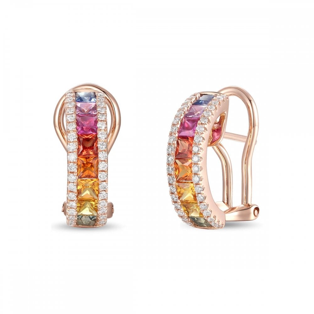 18ct rose gold 1.69ct mutli sapphire & 0.33ct diamond earrings