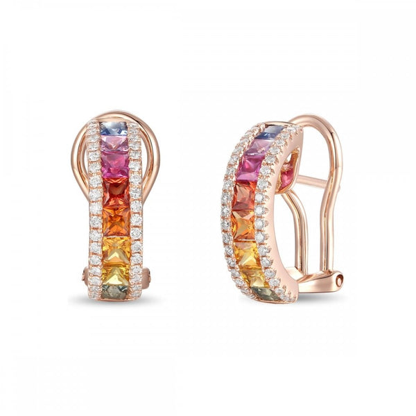 18ct rose gold 1.69ct mutli sapphire & 0.33ct diamond earrings