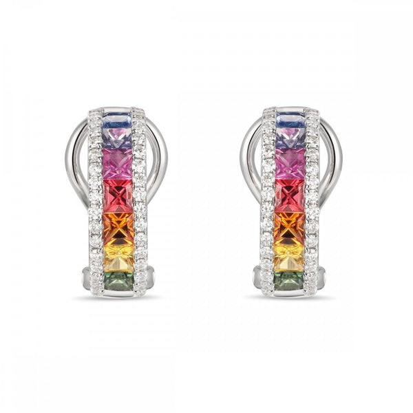 18ct white gold 1.66ct mutli sapphire & 0.30ct diamond earrings