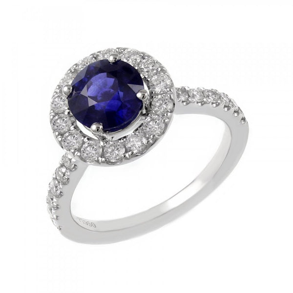 Platinum 1.66ct sapphire & 0.70ct diamond halo ring