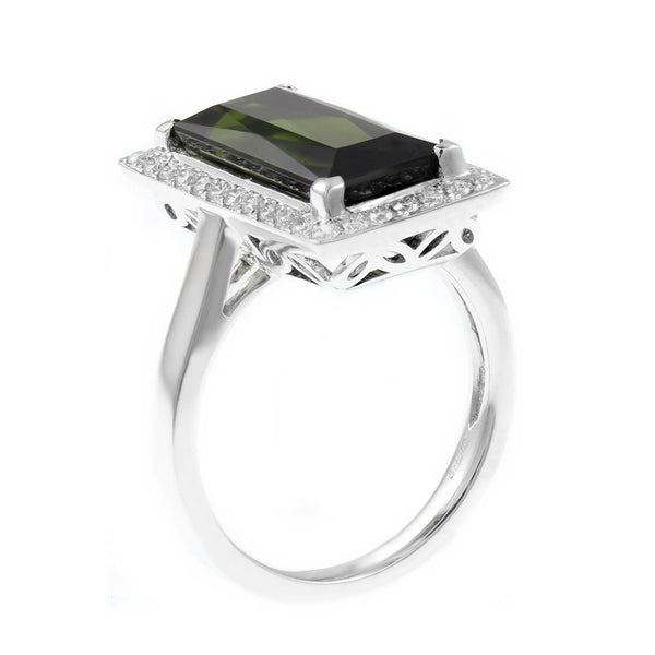 18ct white gold 5.96ct green tourmaline & 0.34ct diamond ring