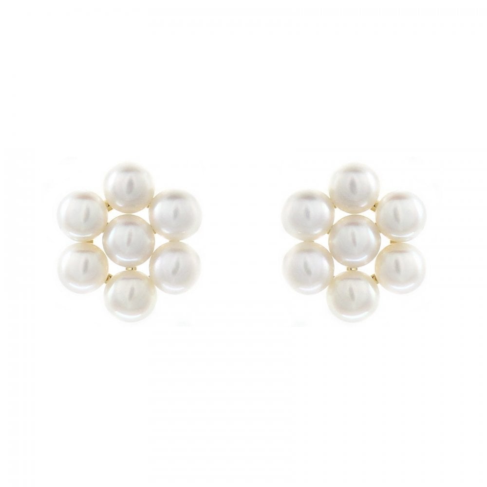 9ct yellow gold 3x3mm pearl cluster earrings