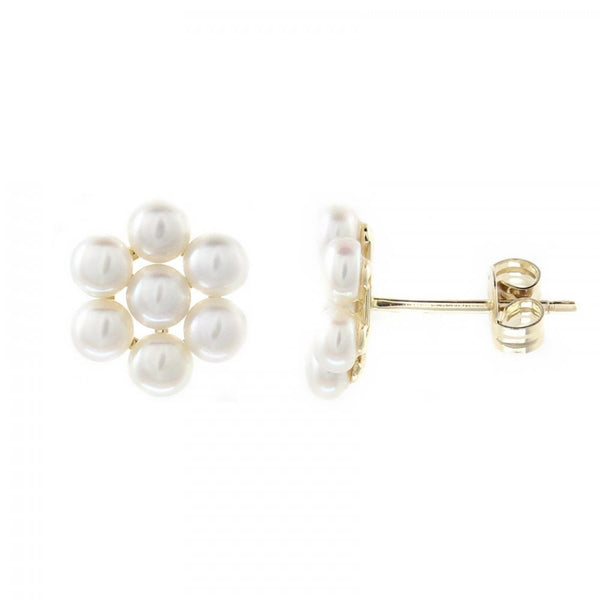 9ct yellow gold 3x3mm pearl cluster earrings