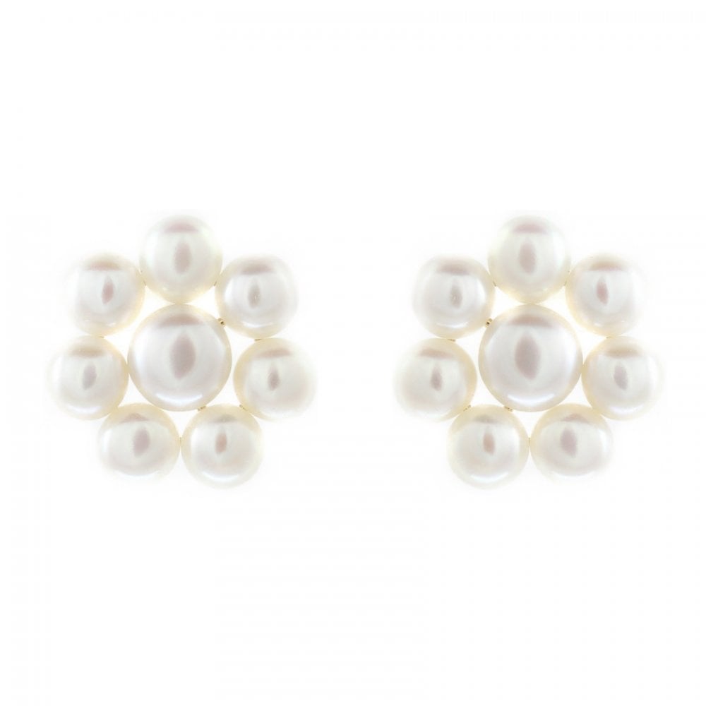 9ct yellow gold 5x5mm & 6x6mm pearl cluster earrings