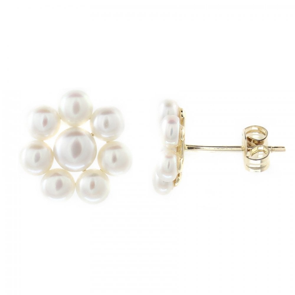 9ct yellow gold 5x5mm & 6x6mm pearl cluster earrings