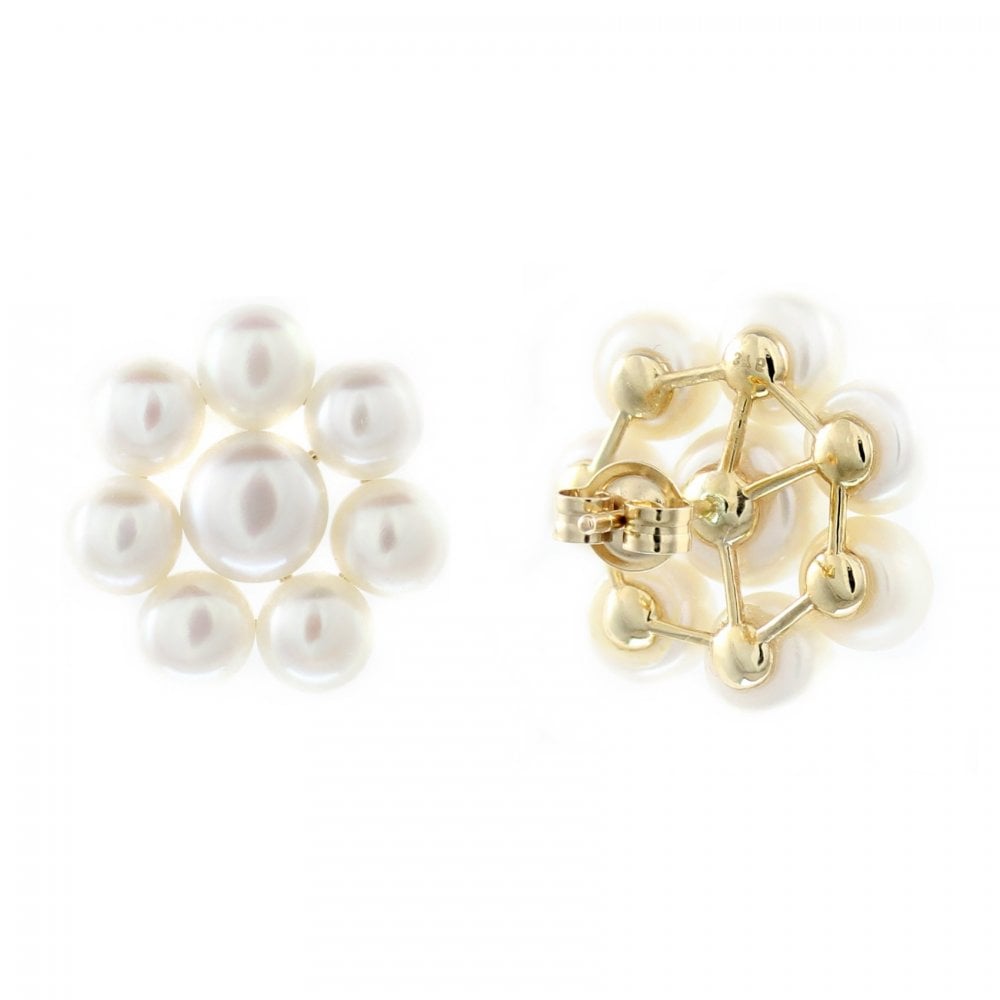 9ct yellow gold 5x5mm & 6x6mm pearl cluster earrings