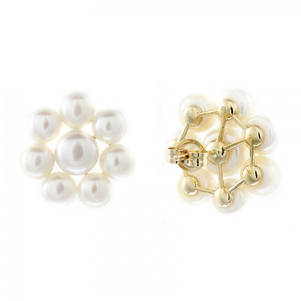 9ct yellow gold 5x5mm & 6x6mm pearl cluster earrings