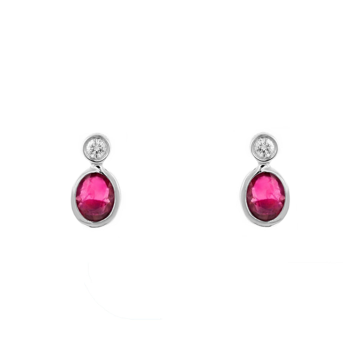 Platinum 0.70ct ruby & 0.06ct round brilliant diamond earrings