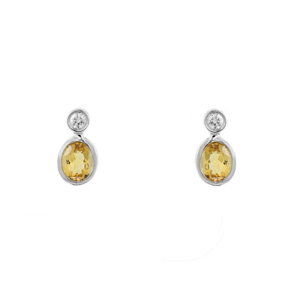 18ct white gold 0.65ct citrine & 0.07ct diamond stud earrings