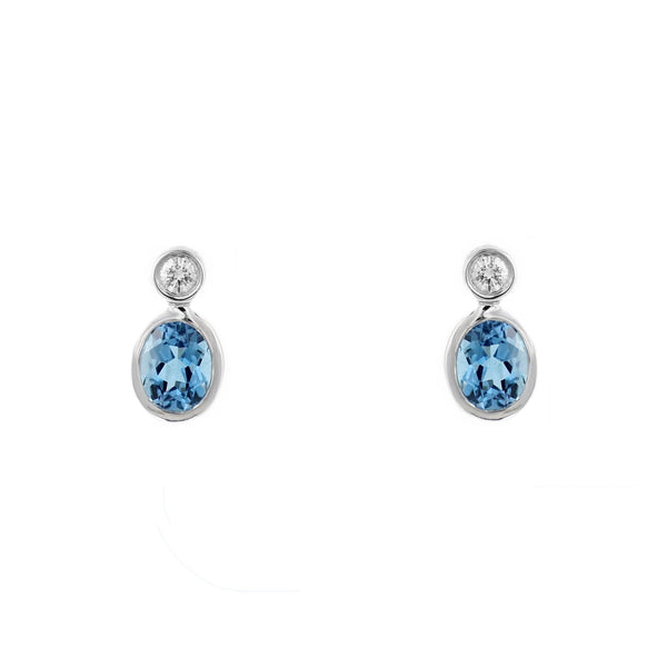 Platinum 0.87ct blue topaz & 0.06ct diamond stud earrings