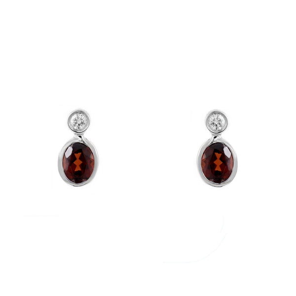 18ct white gold 0.97ct garnet & 0.06ct diamond stud earrings