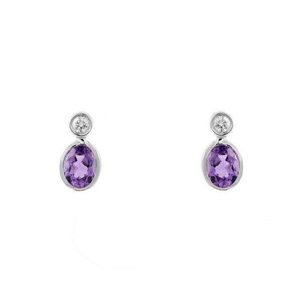 Platinum 0.45ct amethyst & 0.09ct diamond stud earrings