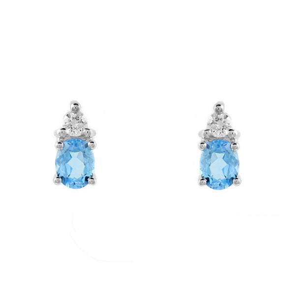 18ct white gold 0.88ct blue topaz 0.13ct diamond stud earrings