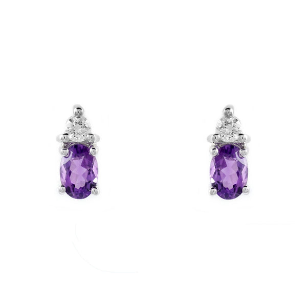 Platinum 0.65ct amethyst & 0.13ct diamond stud earrings