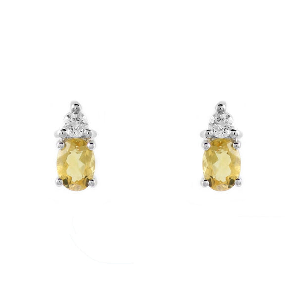 18ct white gold 0.63ct citrine & 0.14ct diamond stud earrings