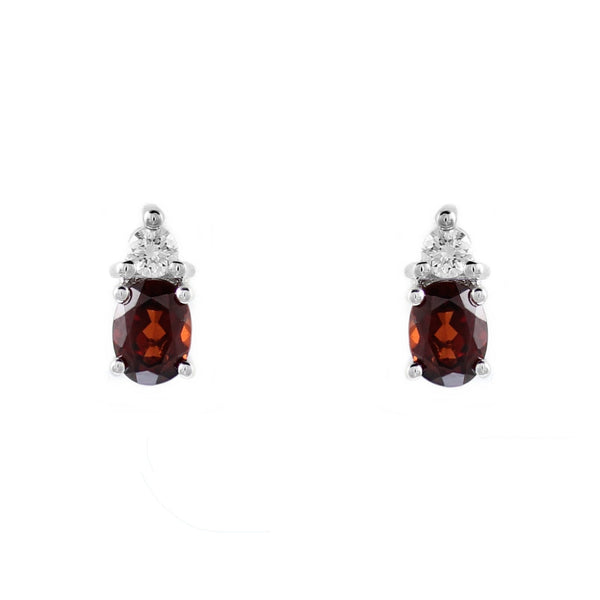 Platinum 1.25ct garnet & 0.13ct diamond stud earrings