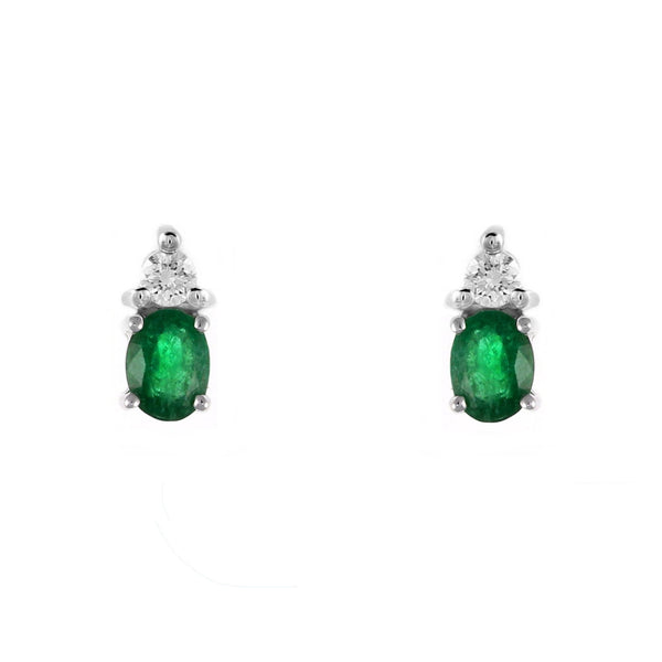 Platinum 1.01ct emerald & 0.16ct diamond stud earrings