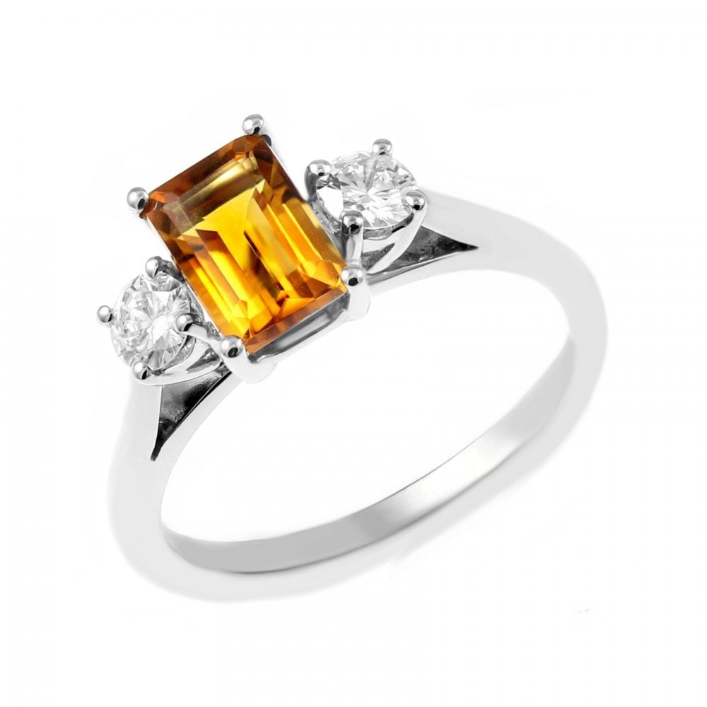 Platinum 0.97ct citrine & 0.30ct diamond 3 stone ring