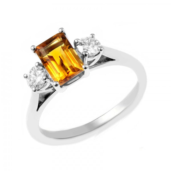 Platinum 0.97ct citrine & 0.30ct diamond 3 stone ring